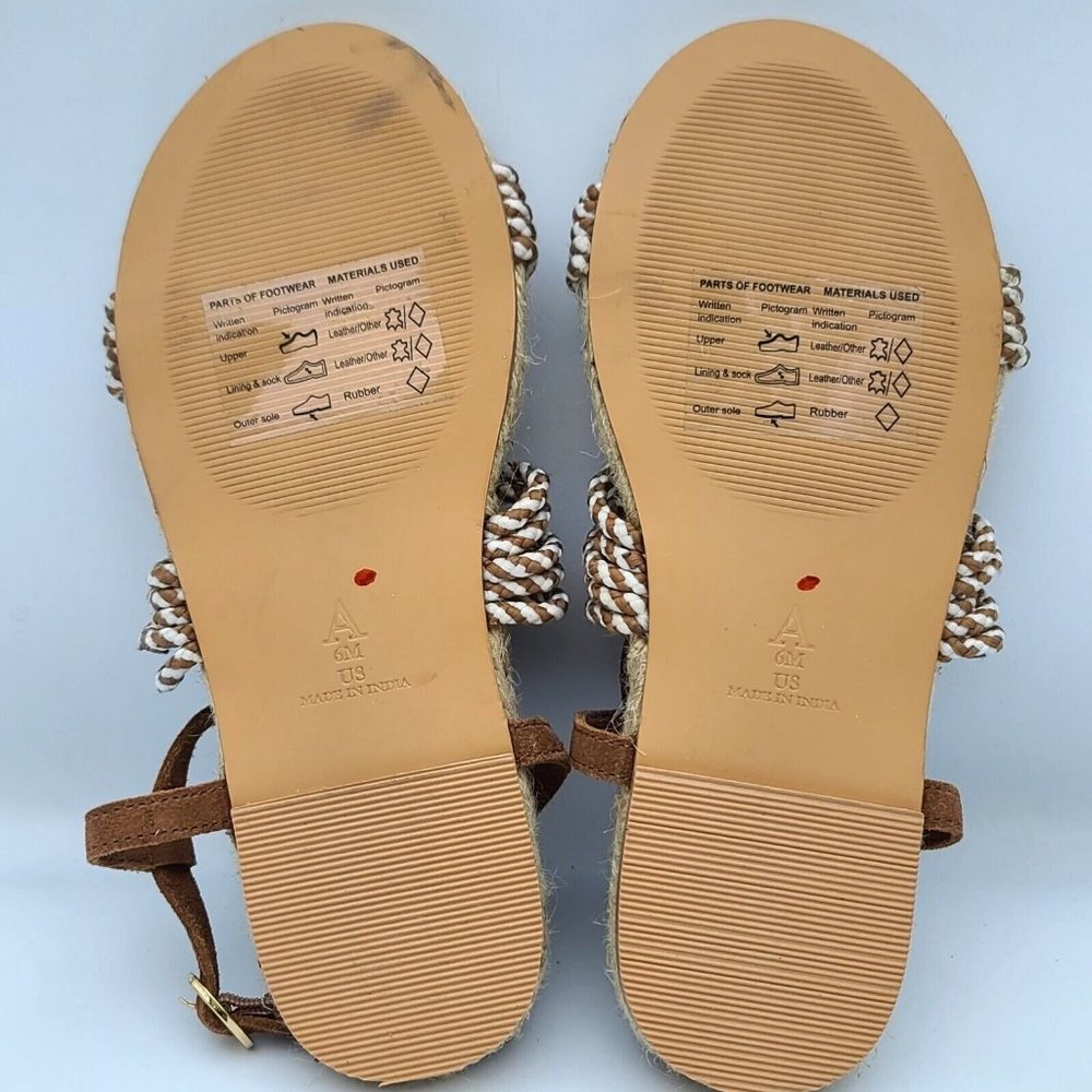 Anthropologie Fringed Rope Sandals Neutral Brown Suede Boho Tassel Size 6 M NWOB - Picture 4 of 8